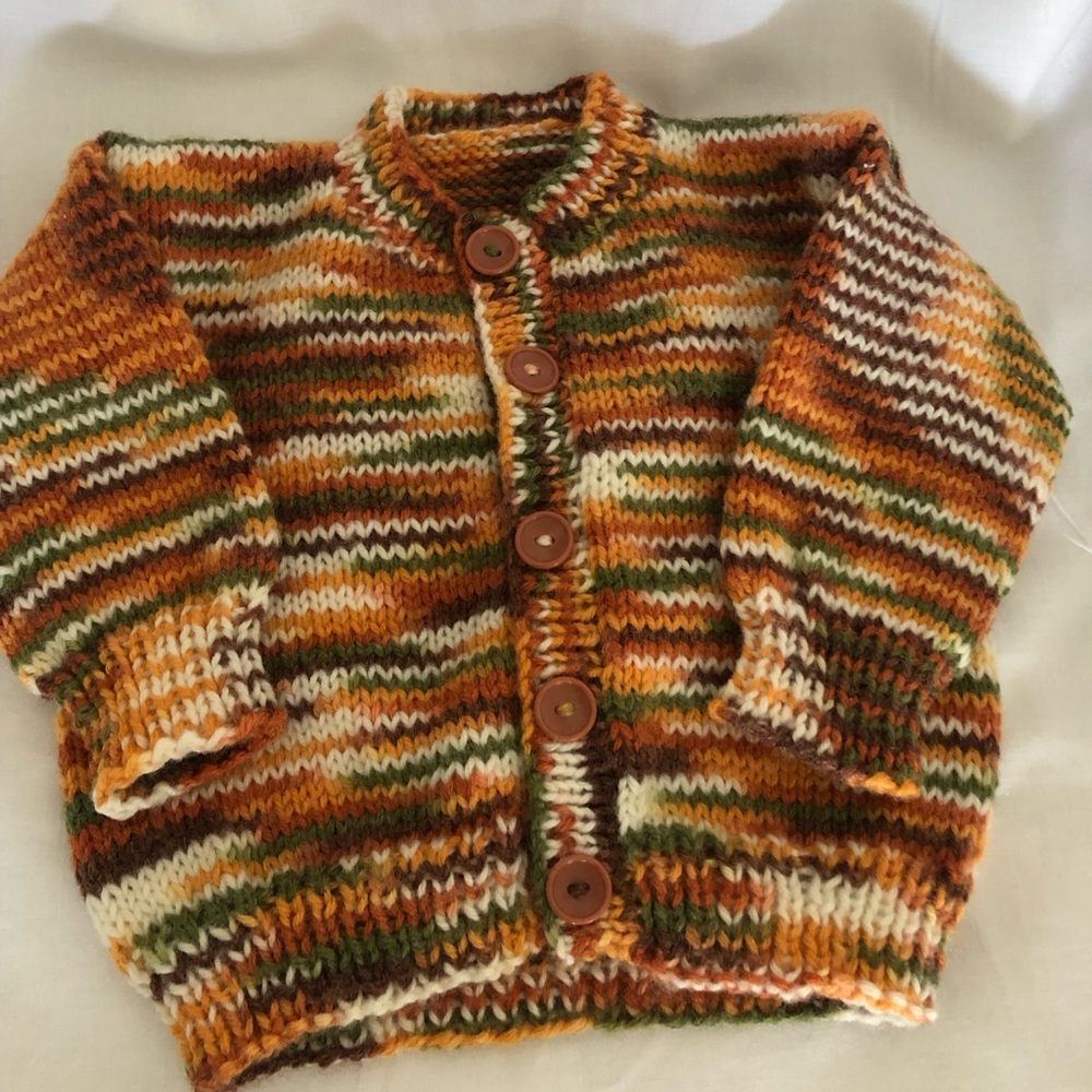 Hand Knitted Baby Cardigan Sweater Boys 6-12mo